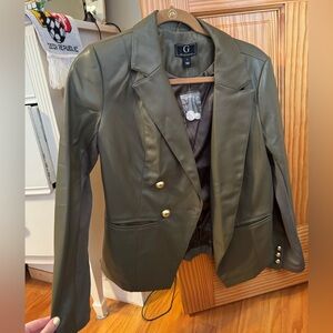 Olive green military style leather jacket